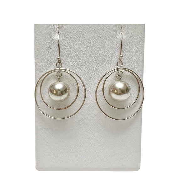 Vintage Jewelry - Vintage Sterling Silver 925 Orb Circle Drop Dangle Earrings